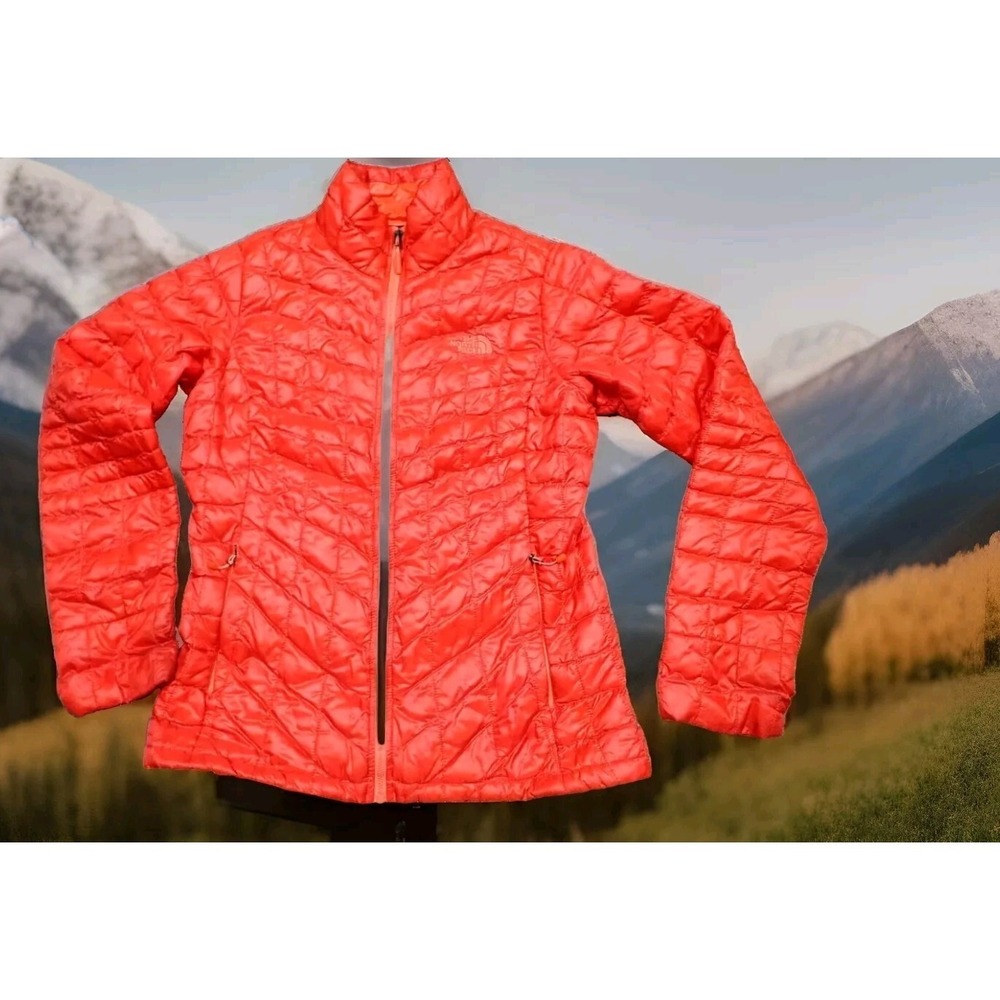 The North‎ Face ThermoBall Jacket Womens Small Orange Excellent Quilted Puffer